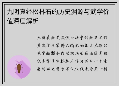 九阴真经松林石的历史渊源与武学价值深度解析